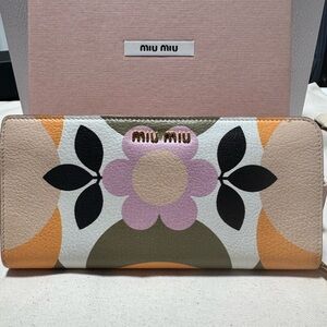 Miu Miu Multi-Color Floral Zip-Around Leather Wallet